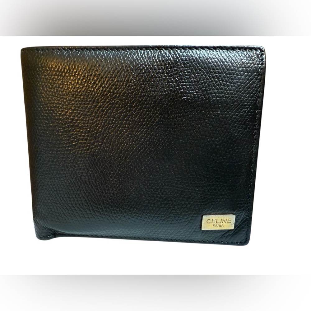Celine Black Leather wallet with Gold tone logo